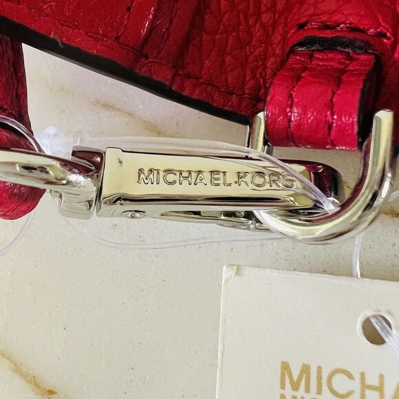 MICHAEL KORS Mott Dark Raspberry Red Leather Phone Crossbody Bag - Picture 9 of 10